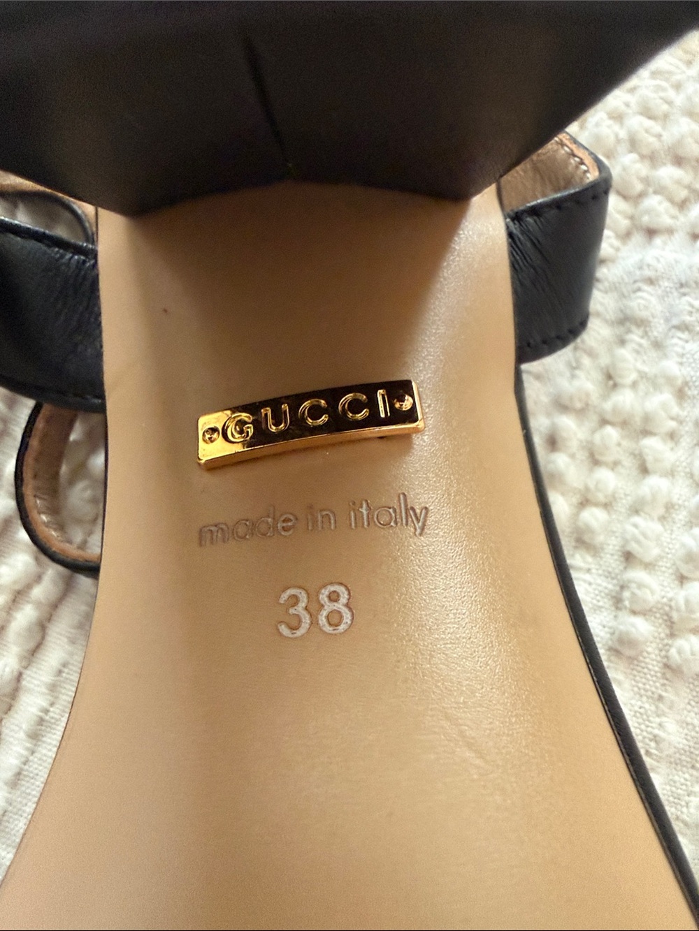 Authentic Gucci Marmont Double G Black Leather Block Heel Sandals Size 38 - Picture 4 of 8